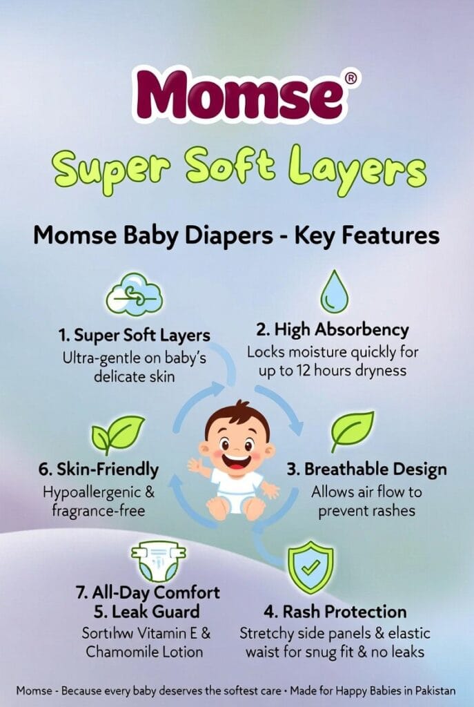 Momse diaper features - Vitamin E, Leak-Lock, Anti-Rash